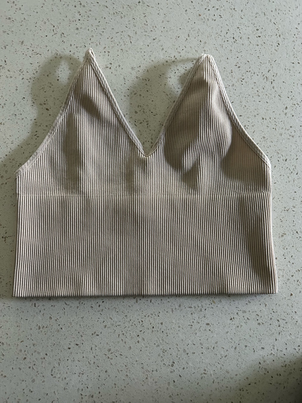 DYNAMIC Ribbed V-Neck Crop Tank Top - Cream One Size EUC